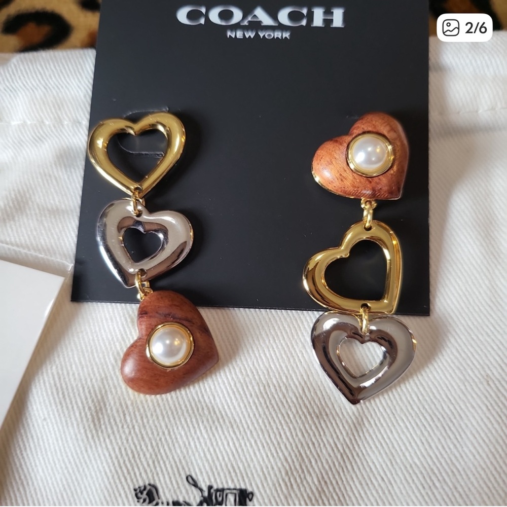 Coach Gold and Silver Heart Earrings